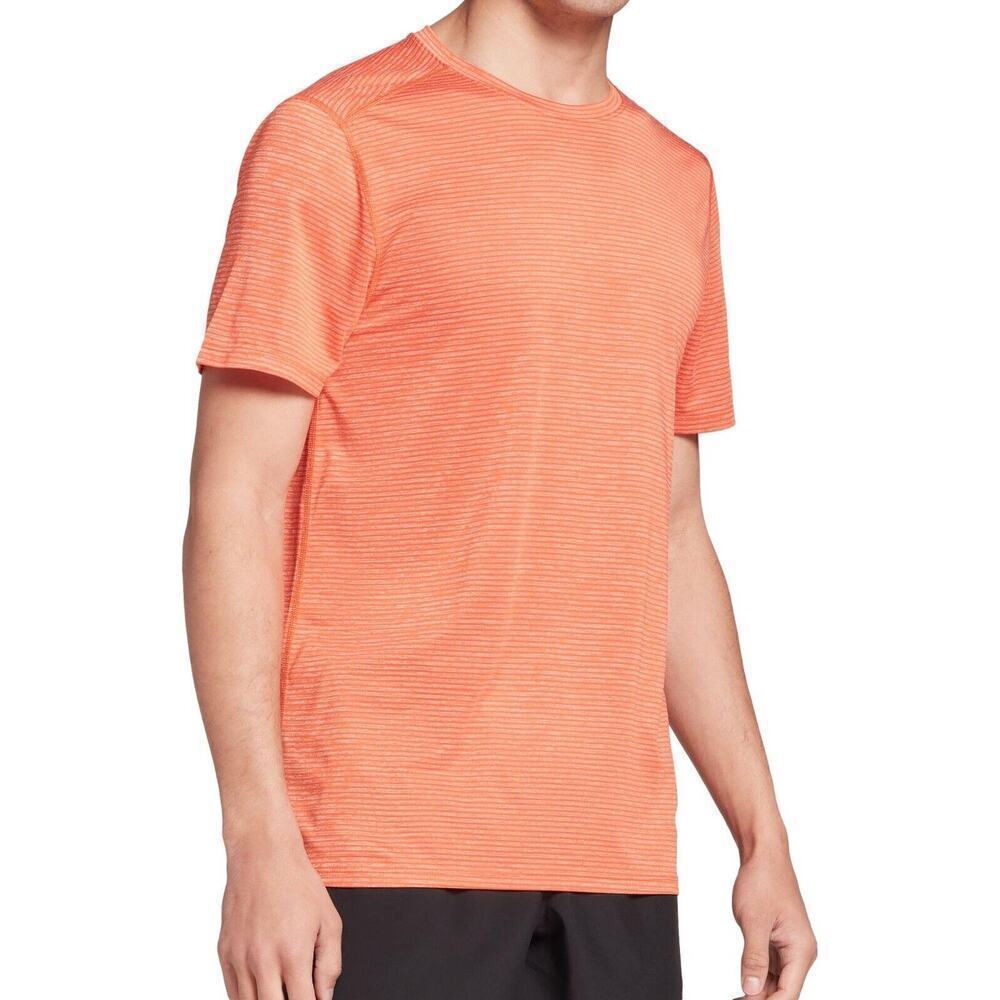 DSG Mens Orange Stripe Short Sleeve Athletic Shirt Size Large